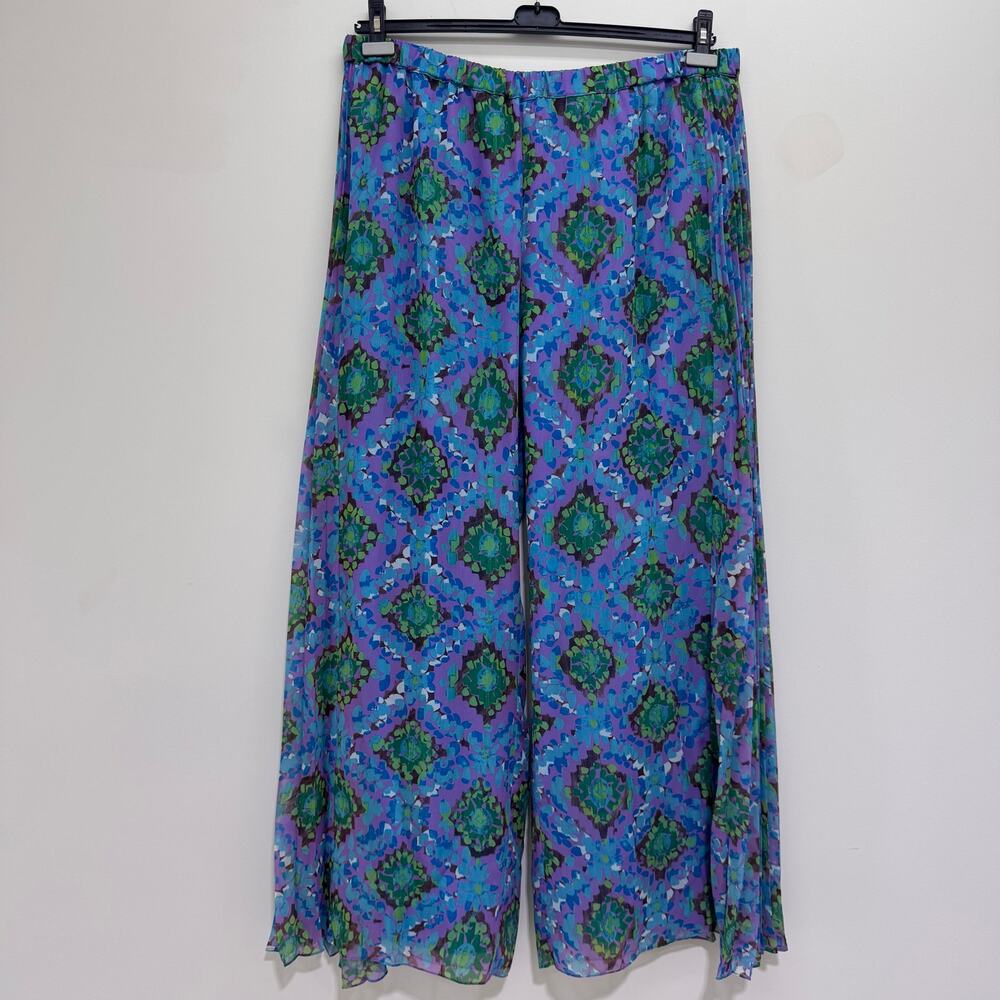 NWT Marina Rinaldi Abstract Pleated Elastic Waist Wide Leg Pant US 20 Beach Boho